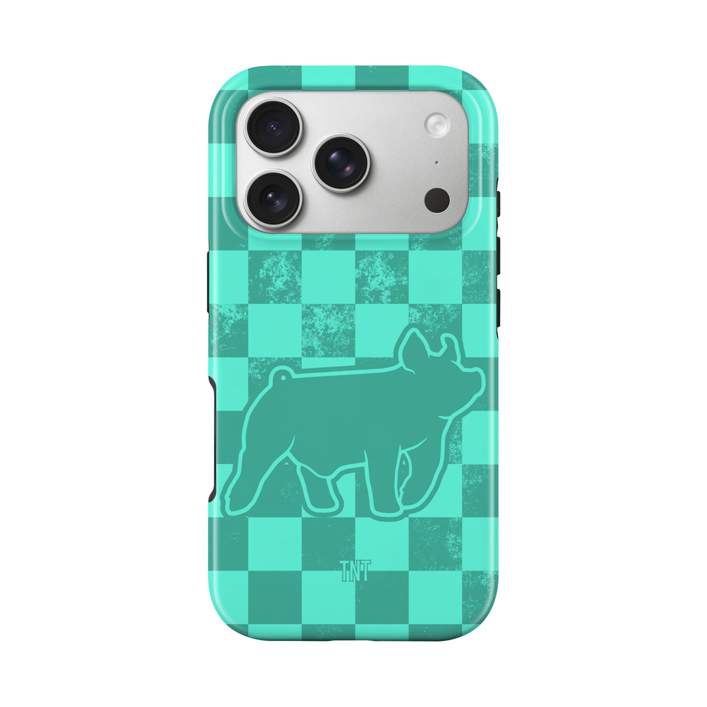 Turquoise Pig Show Animal Checkered Tough MagSafe Phone Case