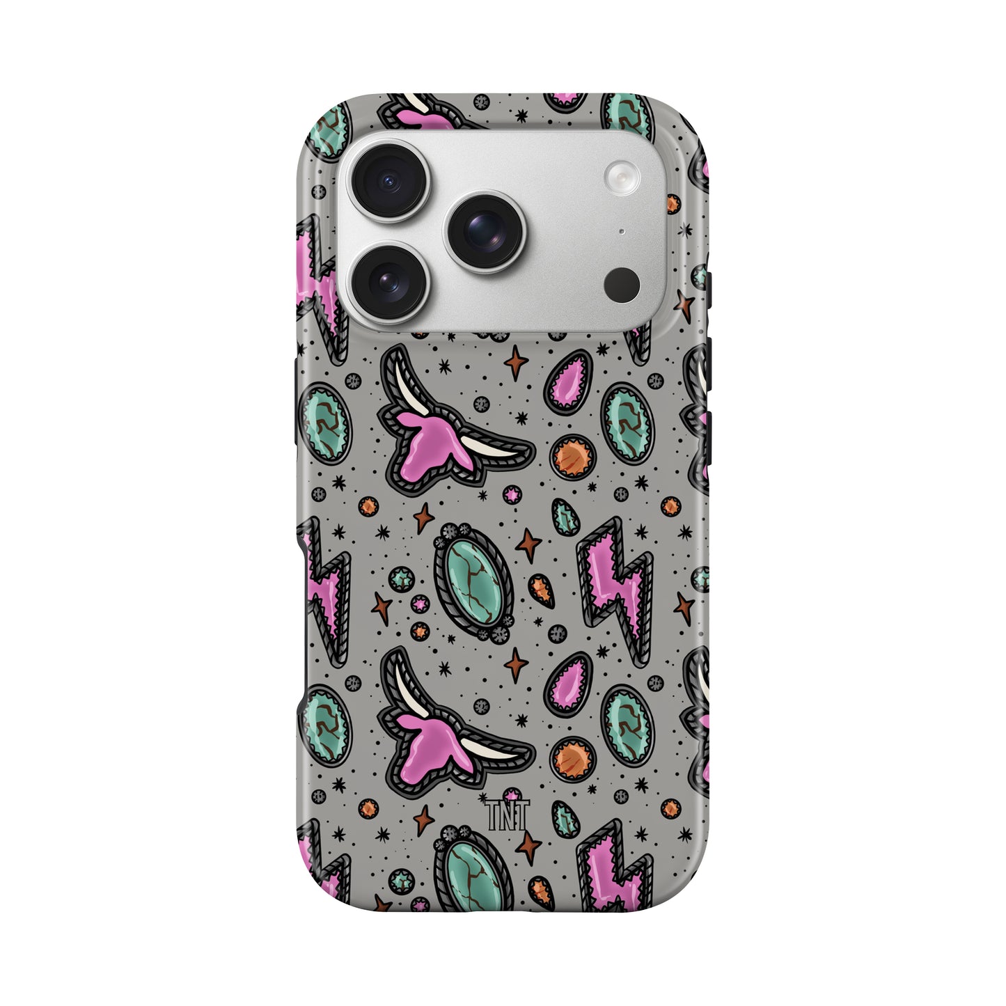 Pink Longhorn Bull Western Turquoise Tough MagSafe Phone Case