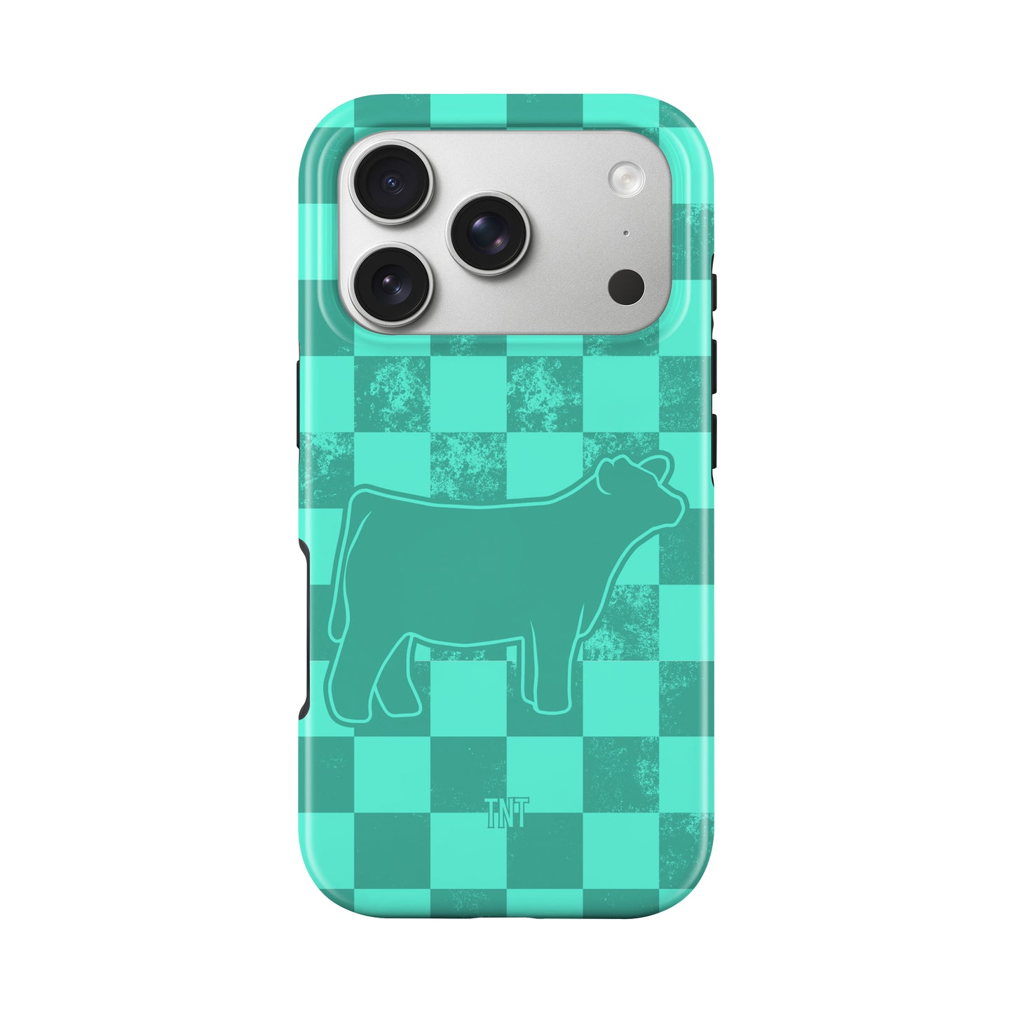 Turquoise Steer Show Animal Checkered Tough MagSafe Phone Case