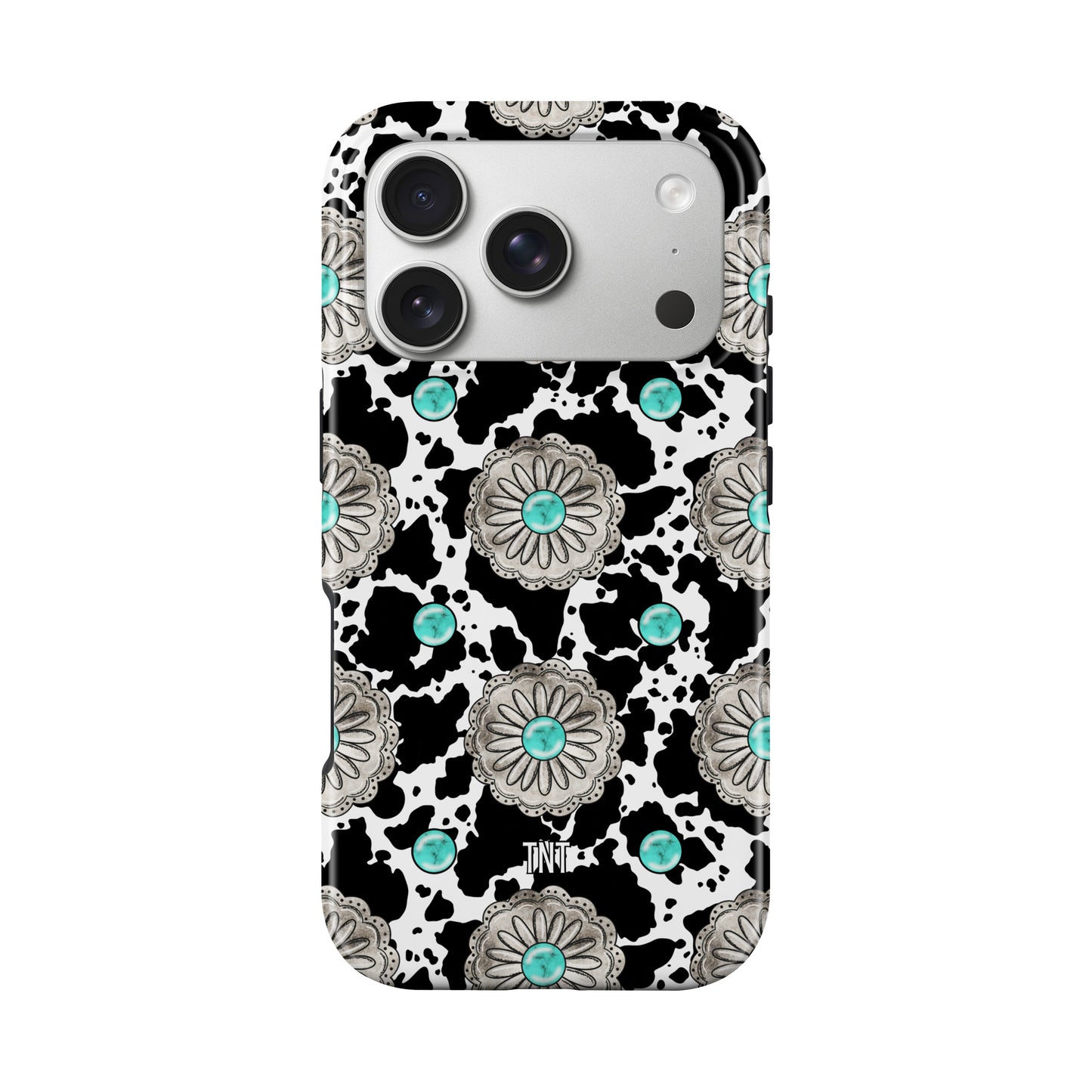Cow print Turquoise Concho Western Tough MagSafe Phone Case