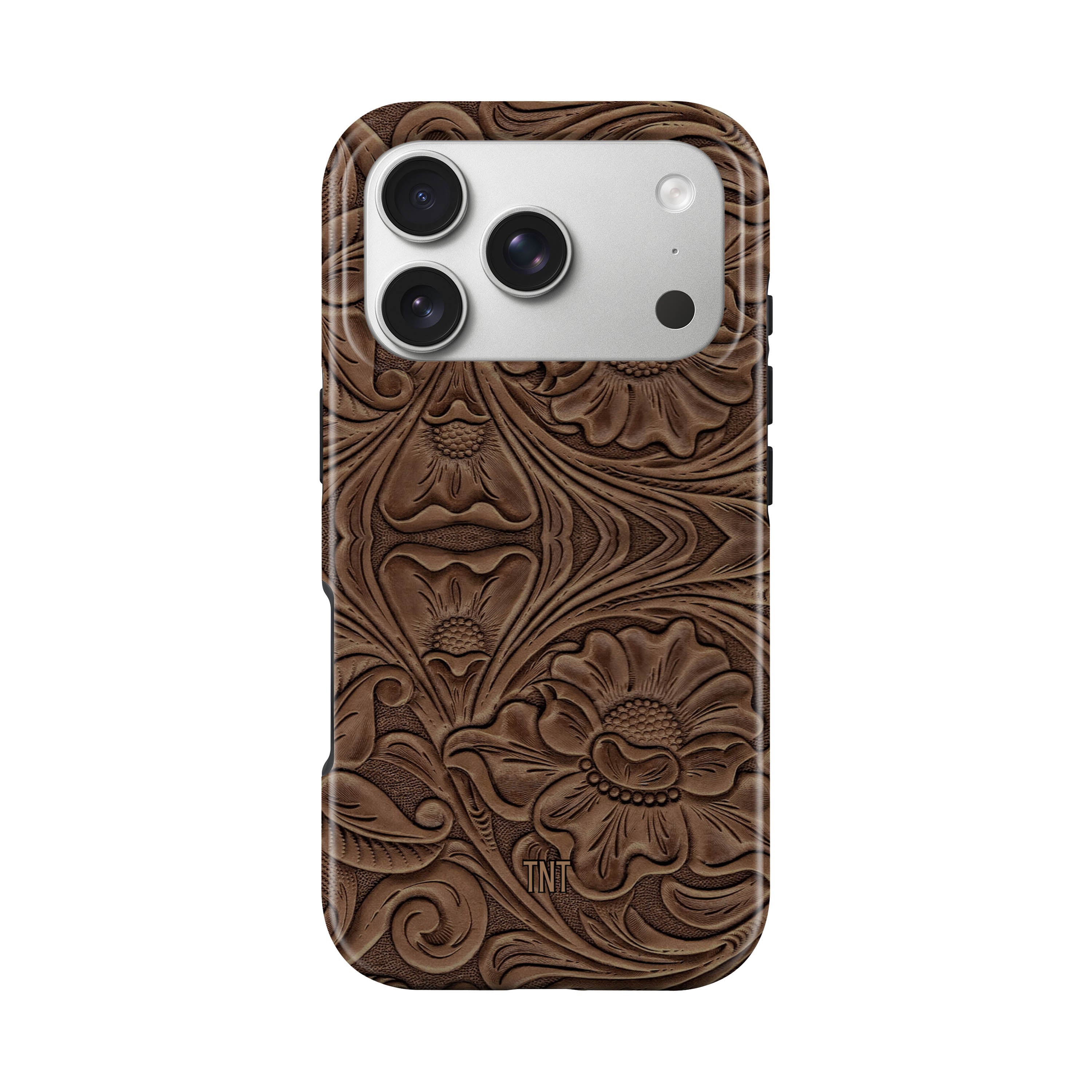 Faux Print Brown Tooled Leather Western Tough Magsafe Phone Case