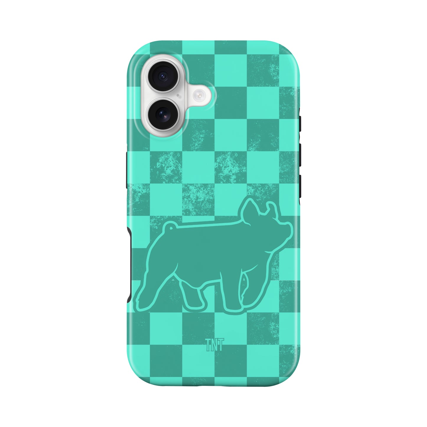 Turquoise Pig Show Animal Checkered Tough MagSafe Phone Case