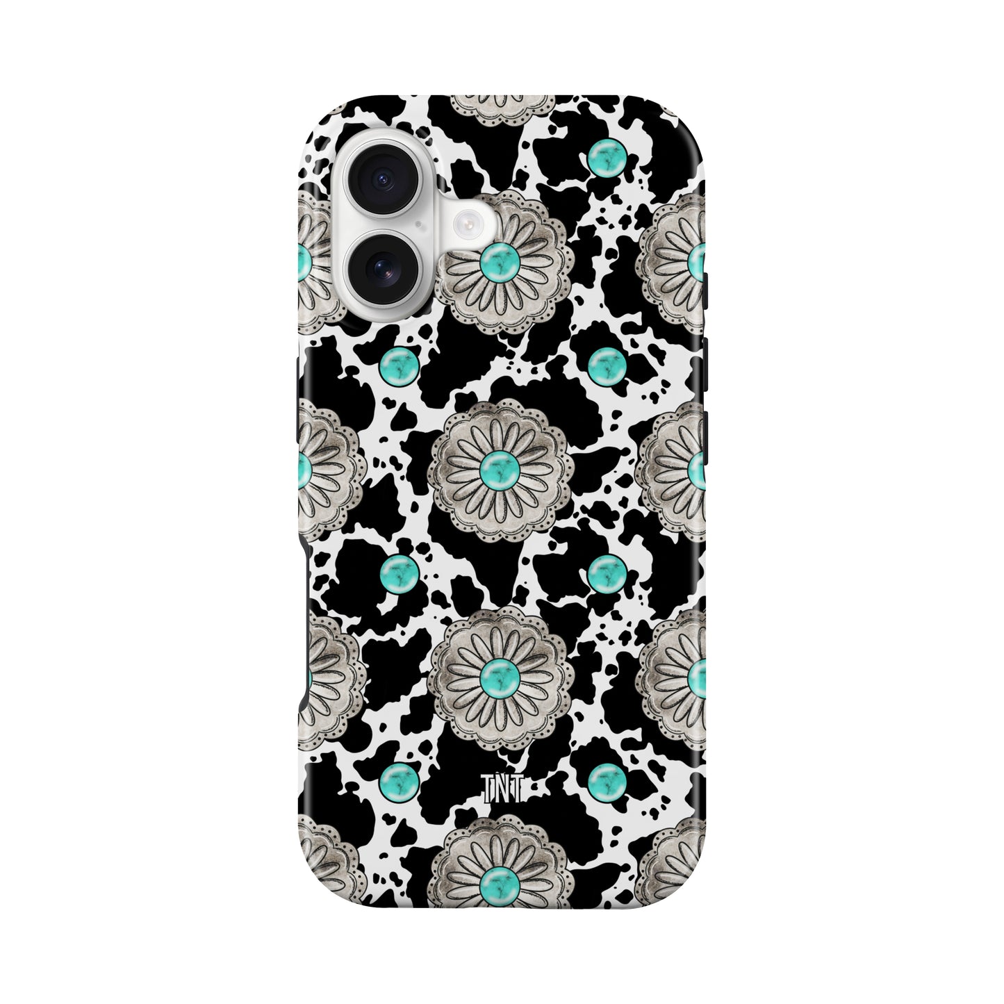 Cow print Turquoise Concho Western Tough MagSafe Phone Case