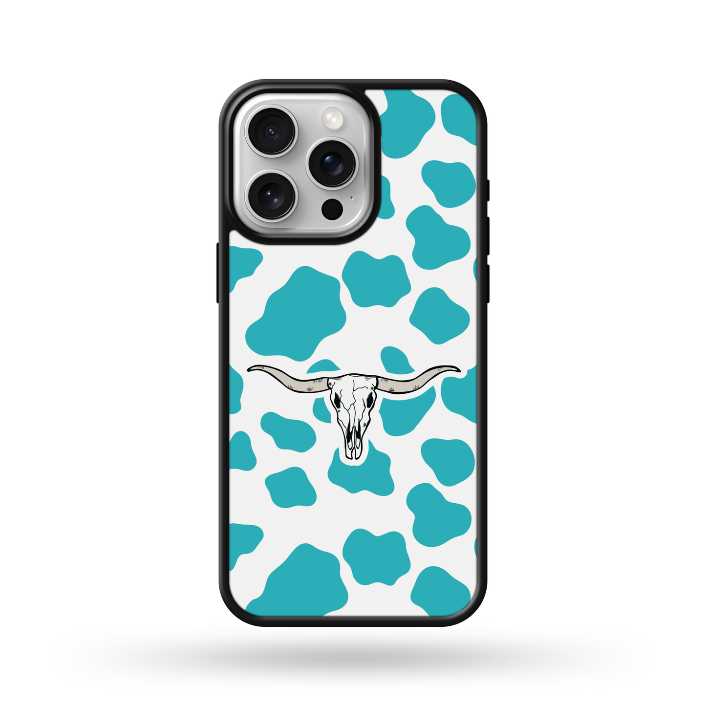 Turquoise Cowprint Bull Western MagSafe Compatible Phone Case