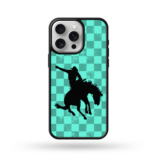 Turquoise Checkered Bronc Rider MagSafe Compatible Phone Case