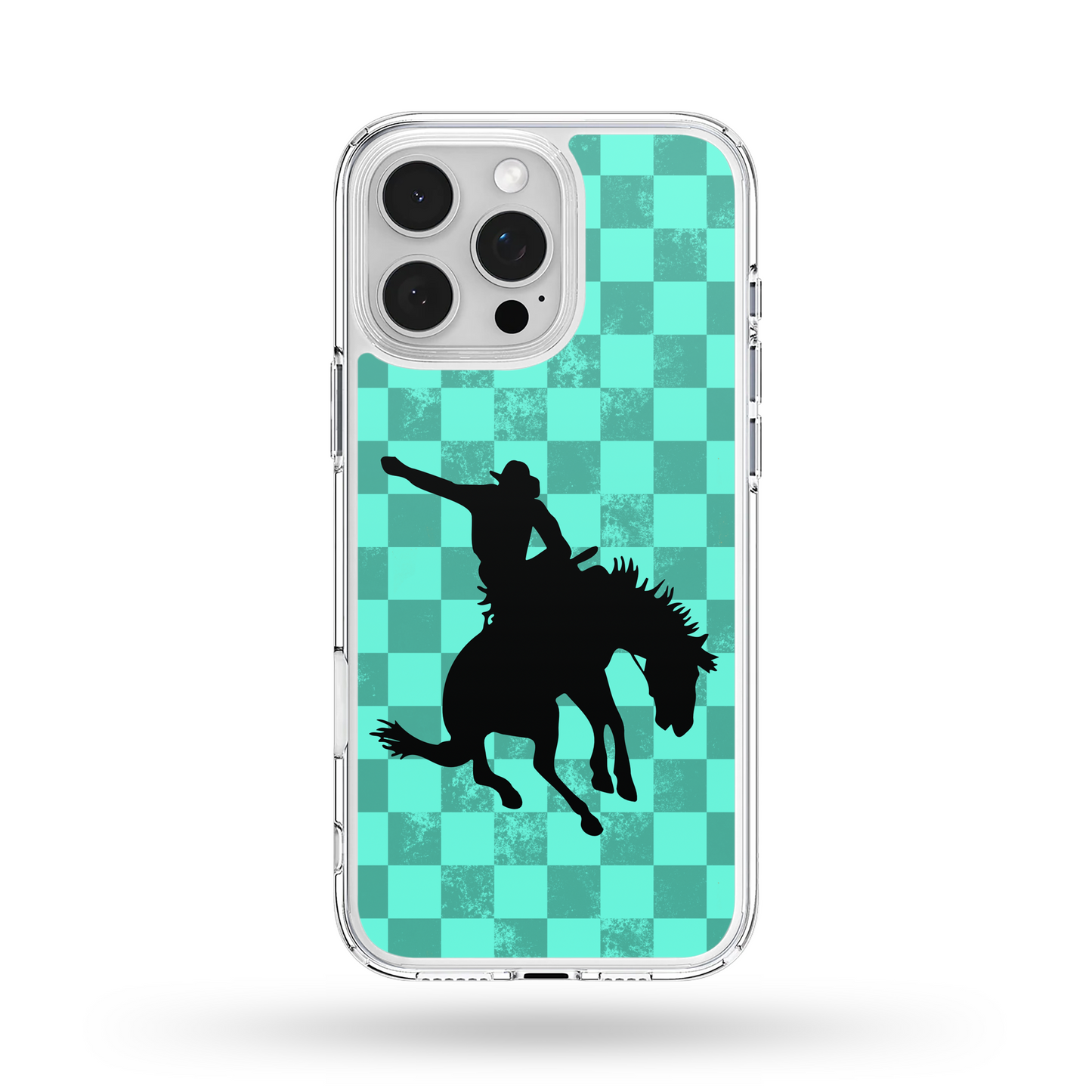 Turquoise Checkered Bronc Rider MagSafe Compatible Phone Case