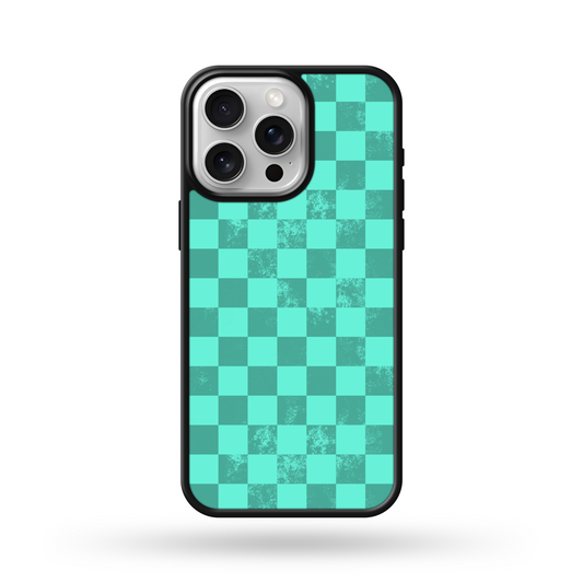 Turquoise Checkered MagSafe Compatible Phone Case